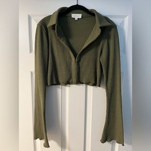 Green, Flared Long Sleeve Crop Top